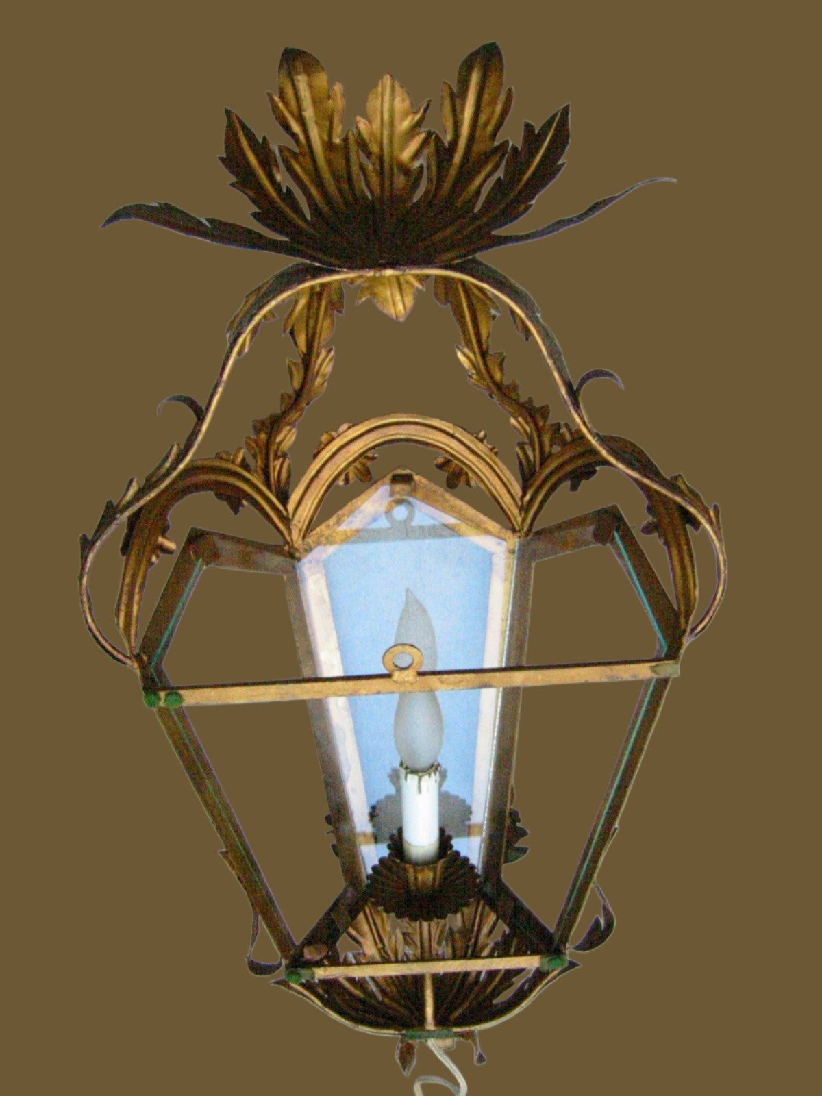 Continental Tole Gilt Decorated Wall Lantern - Designer Unique Finds 