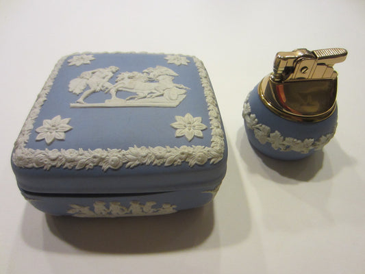 Wedgwood ER Blue Bass Relief Porcelain Lighter Jewelry Box Hand Decorated - Designer Unique Finds 