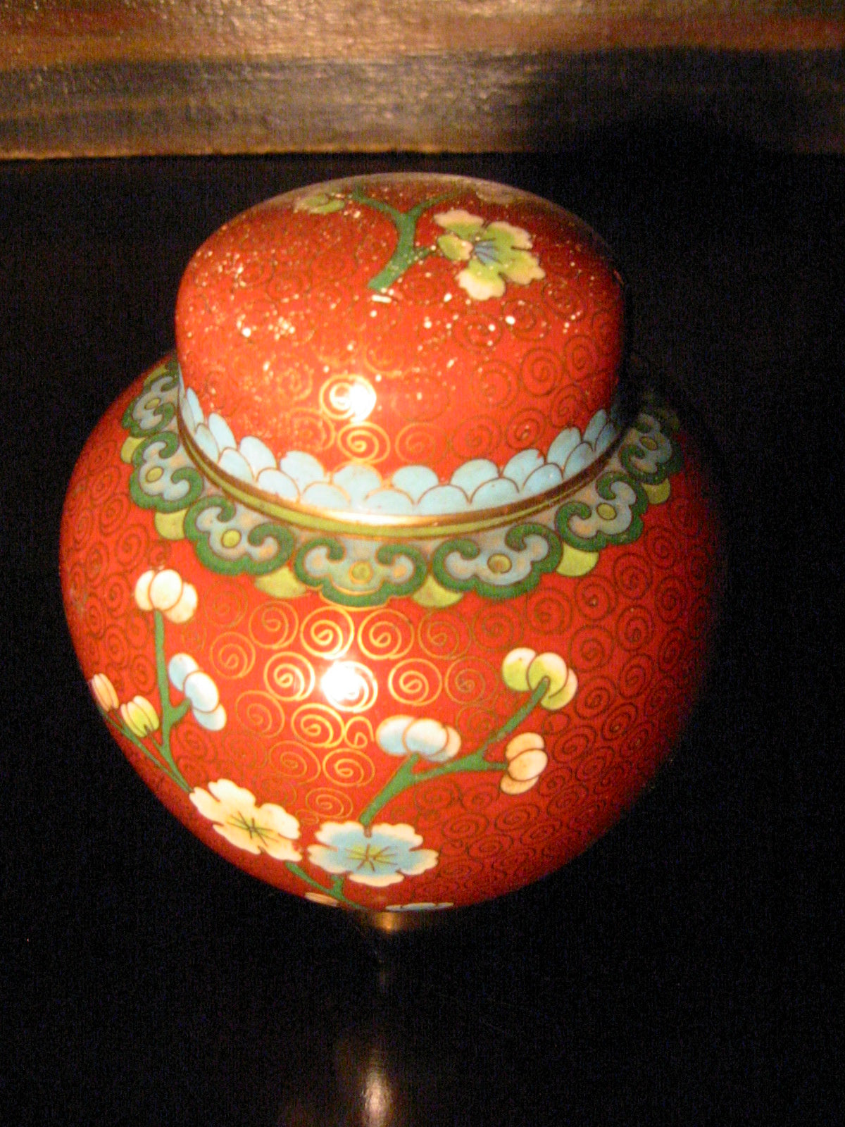 China Cloisonne Ginger Jar Floral Enameling Over Brass - Designer Unique Finds 