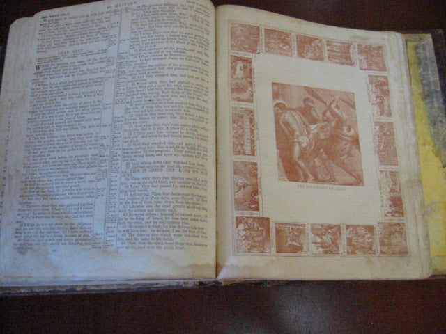 Illustrated Family Bible Leather Cover Album Circa 18th Century John Potter - Designer Unique Finds 