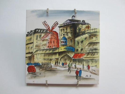 Paris City View Monumental Hand Painted Monogrammed Square Tile