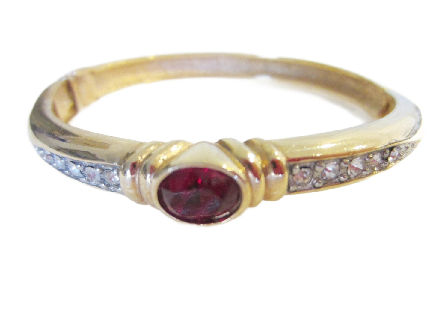 Ruby Glass Golden Bangle White Crystals - Designer Unique Finds 