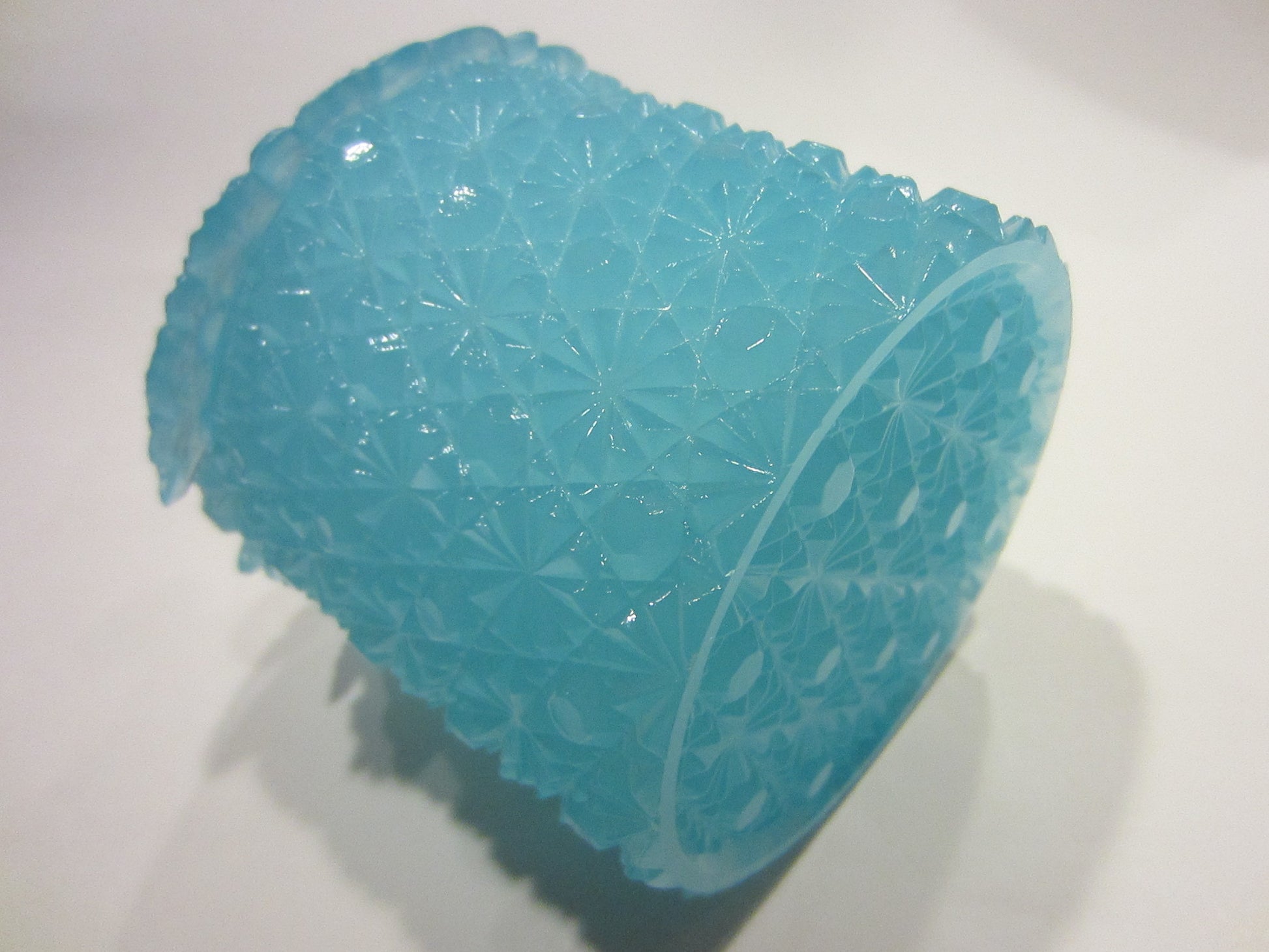 Depression Glass Snow Flake Design Blue Turquoise Covered Vanity Cotton Jar - Designer Unique Finds 
 - 6