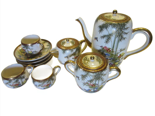 Art Deco Hand Painted Japanese Fine Satsuma China Breakfast Service Set - Designer Unique Finds 