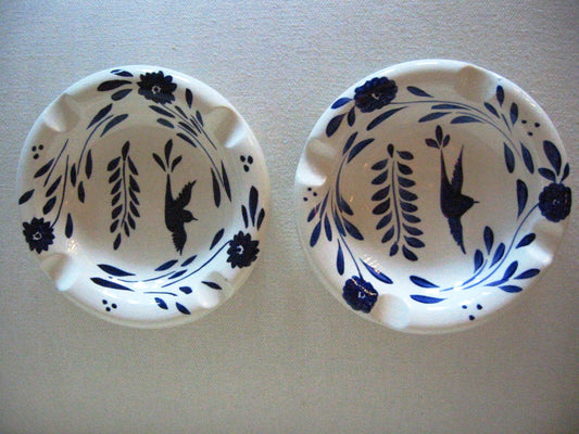 Los Castillo Taxco Mexico SA Inn Ashtrays In Blue And White - Designer Unique Finds 