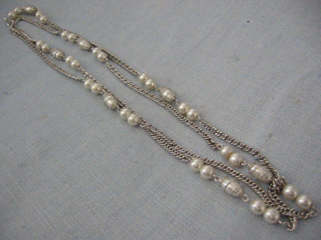 Sarah Coventry Designer Signed Pearl Silver Link Chain Necklace - Designer Unique Finds 