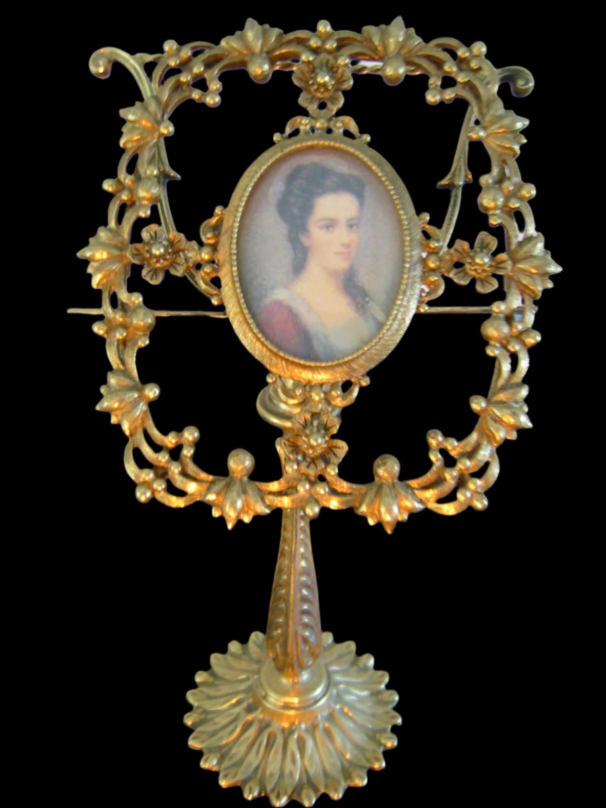 Florenza Bronze Portrait Floral Photo Frame On Ormolu Harp Stand