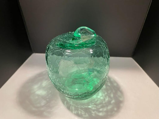 Green Crackle Glass Apple Paperweight