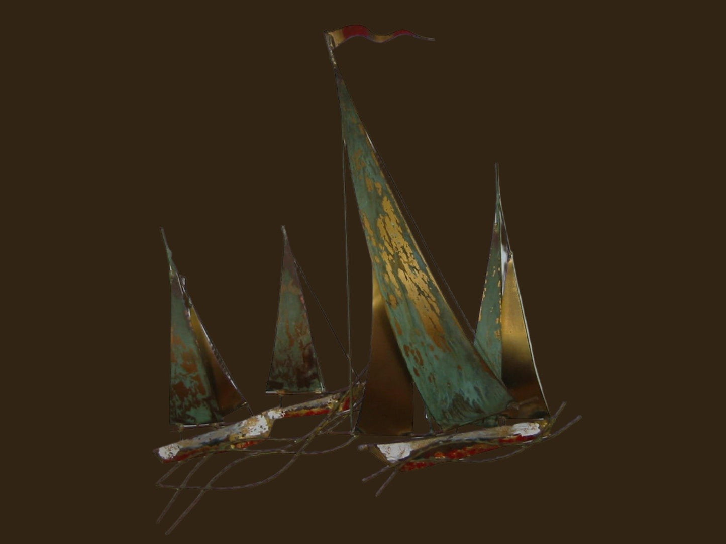 Brass Sail Boats Maritime Modern Hand Painted Wall Art - Designer Unique Finds 
 - 3