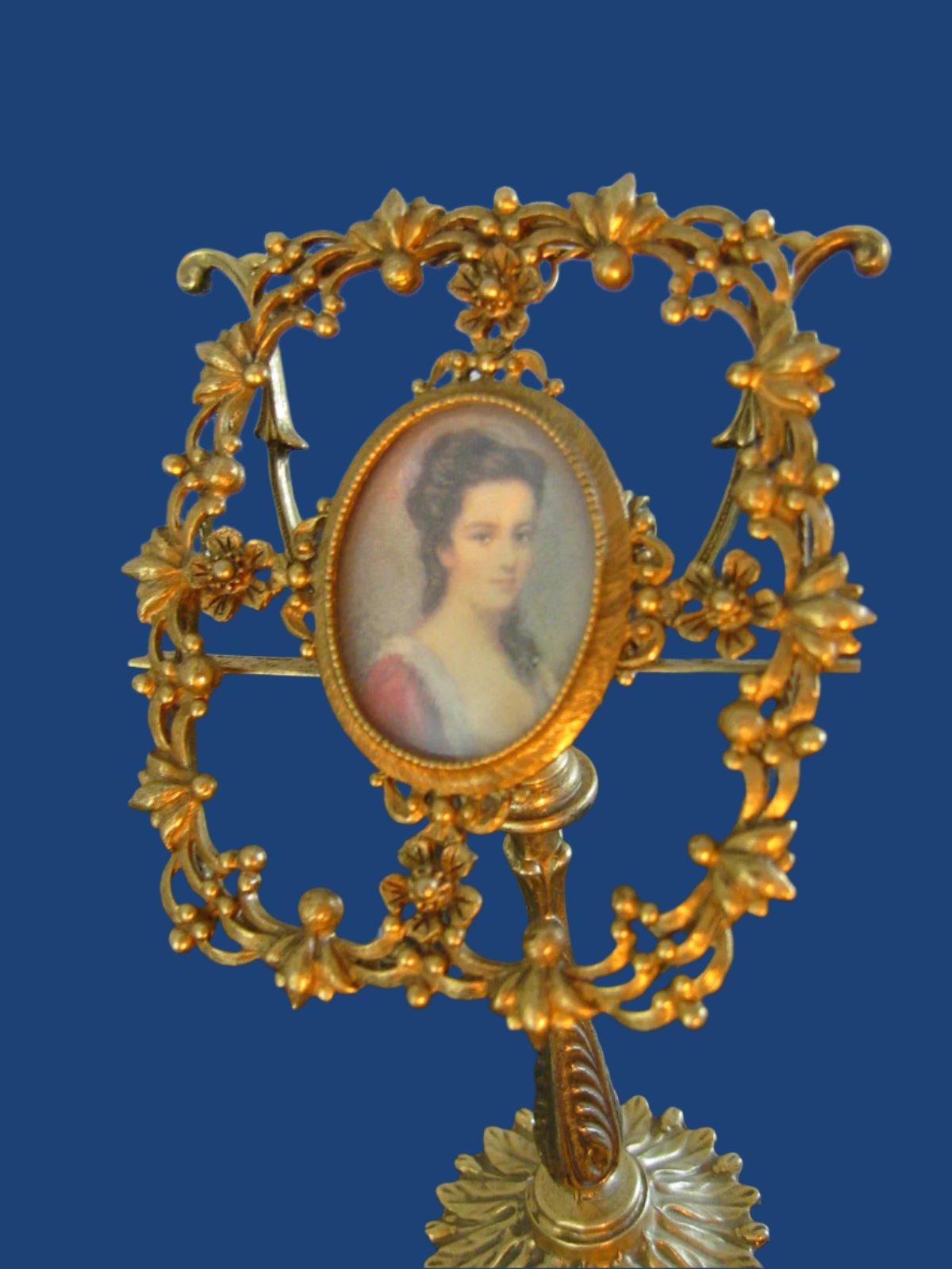 Florenza Bronze Portrait Floral Photo Frame On Ormolu Harp Stand