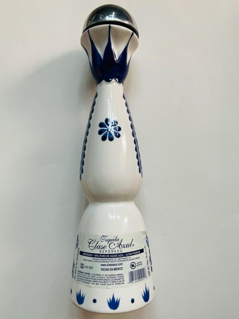 White Porcelain Bottle Cobalt Floral Empty Decorative Tequila Clase Azul Reposado