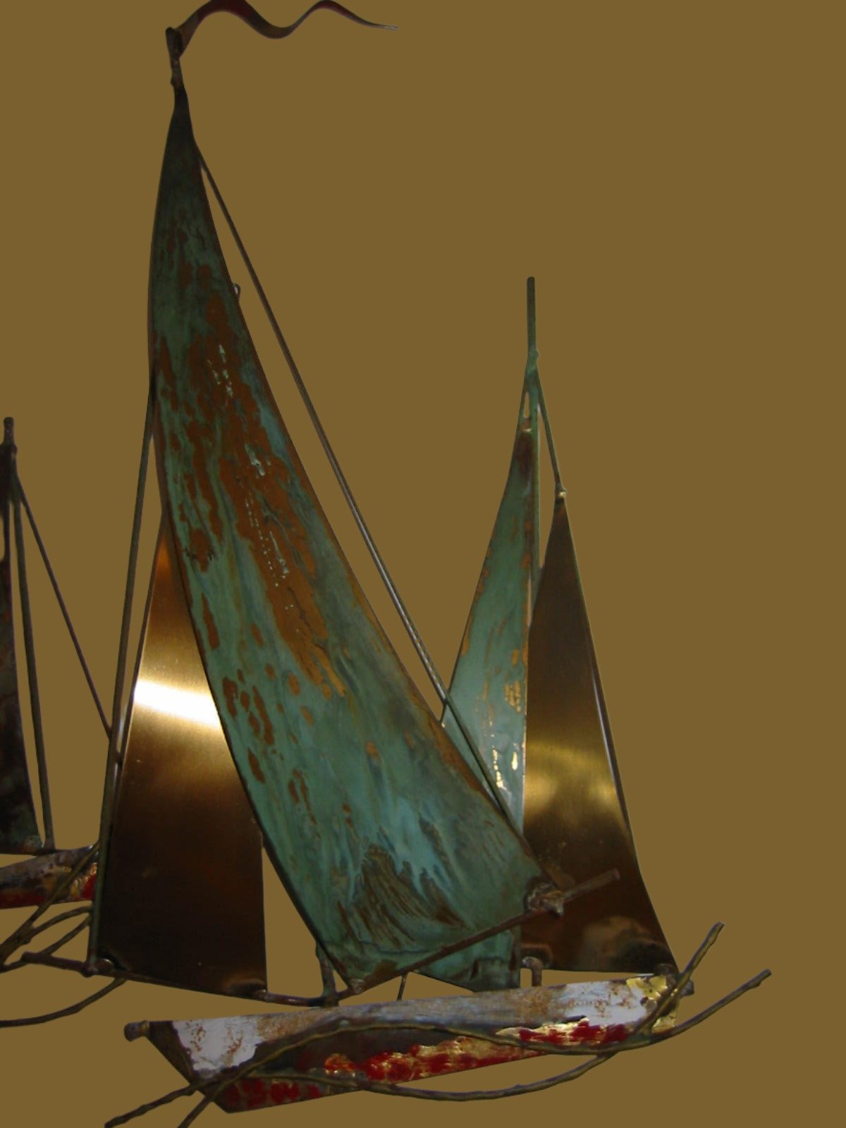 Brass Sail Boats Maritime Modern Hand Painted Wall Art - Designer Unique Finds 
 - 5