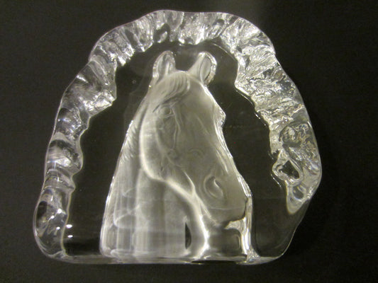 Crystal D Arques France Equestrian Horse Head Paperweight - Designer Unique Finds 