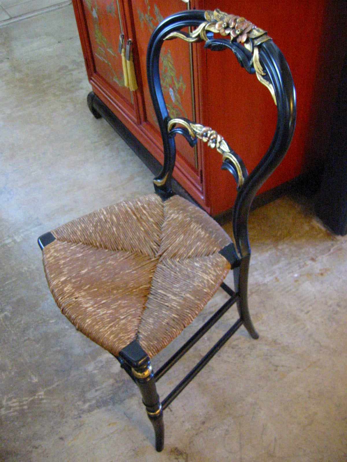 Rococo Louis XV Period Style Black Floral Accent Chair