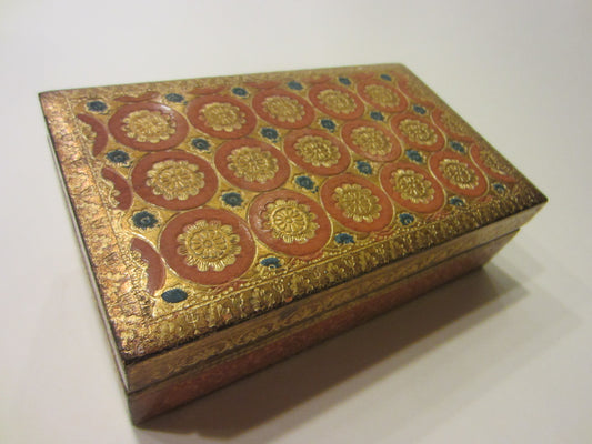 Italy A Decorative Craft Florentia Hand Made Terracotta Carved Floral Gold Box - Designer Unique Finds 