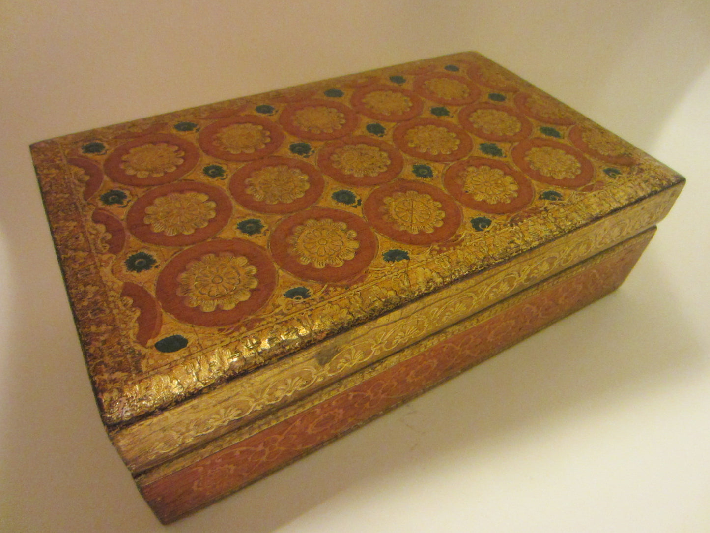 Italy A Decorative Craft Florentia Hand Made Terracotta Carved Floral Gold Box - Designer Unique Finds 