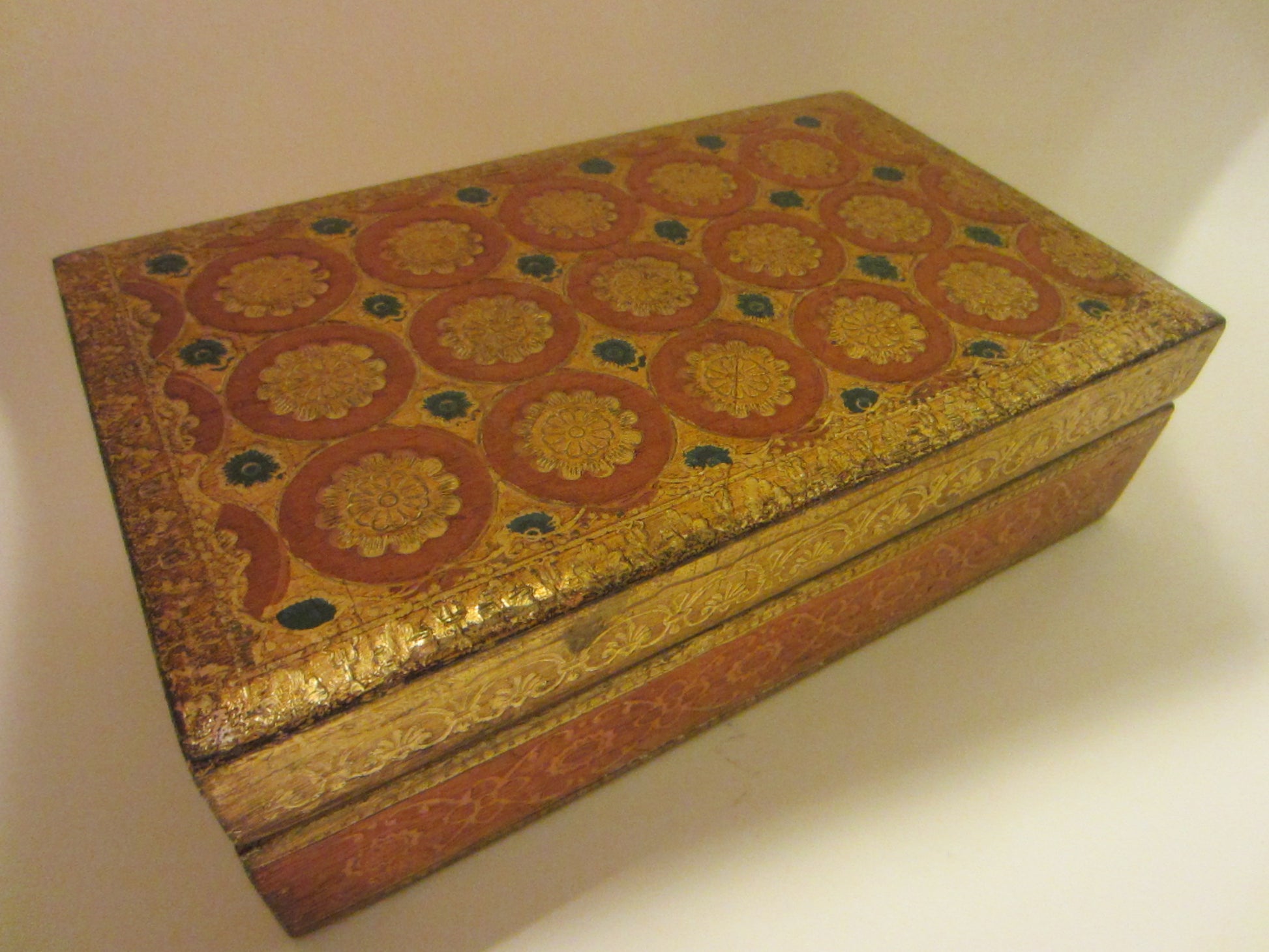 Italy A Decorative Craft Florentia Hand Made Terracotta Carved Floral Gold Box - Designer Unique Finds 