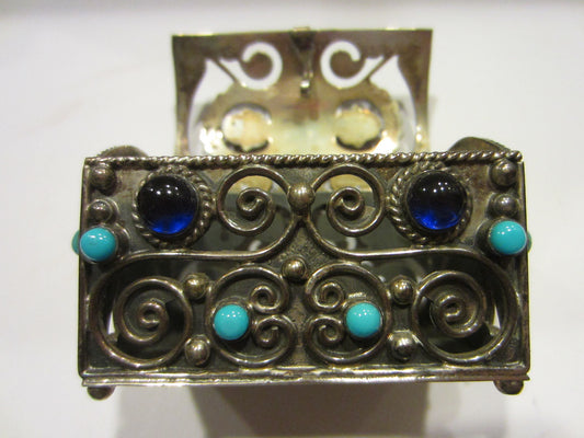 Silver Jeweled Mini Chest Precious Gems Scrolled Hallmarked Mexico TV 925 - Designer Unique Finds  - 3