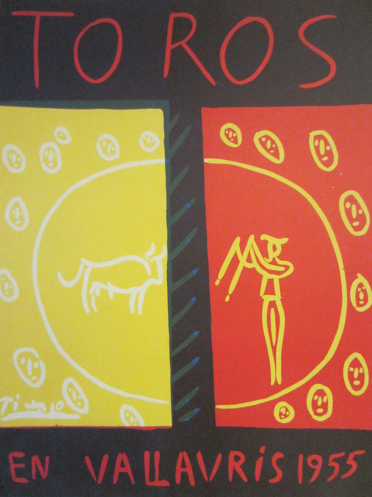 Toros En Vallauris 1955 Picasso Abstract Copy Signed Exhibition Poster