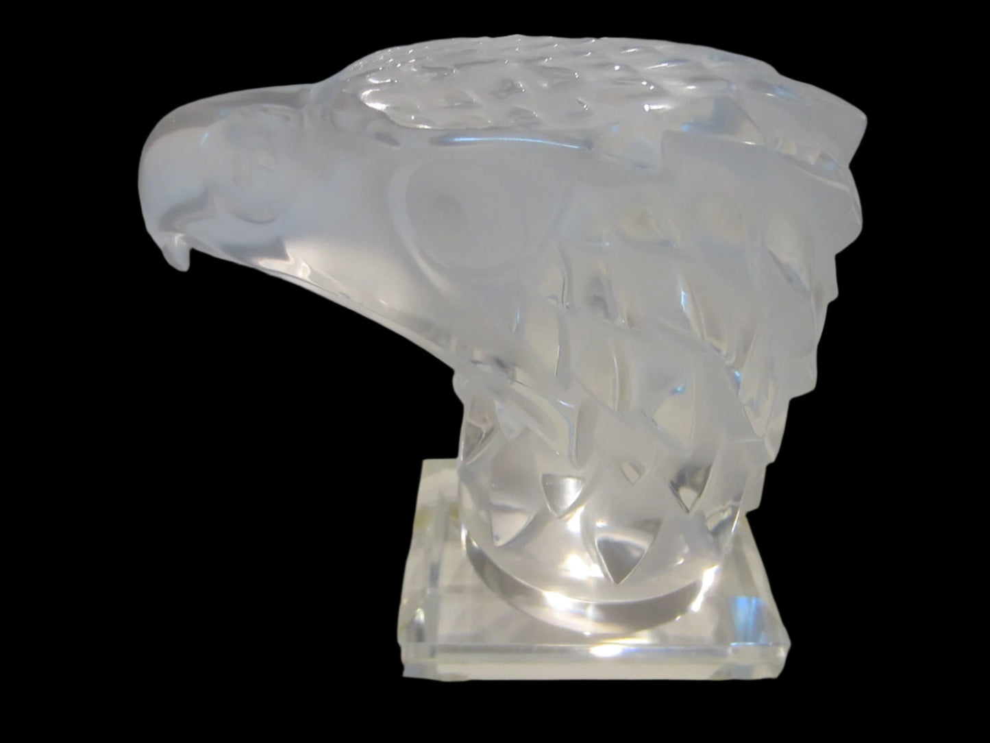 Lalique France Eagle Head Signed Crystal Mascot