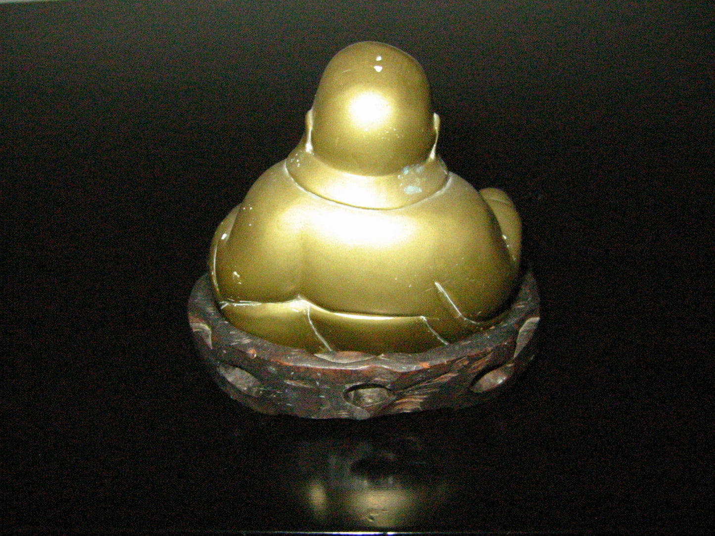 Brass Buddha On Carved Mahogany Stand - Designer Unique Finds 