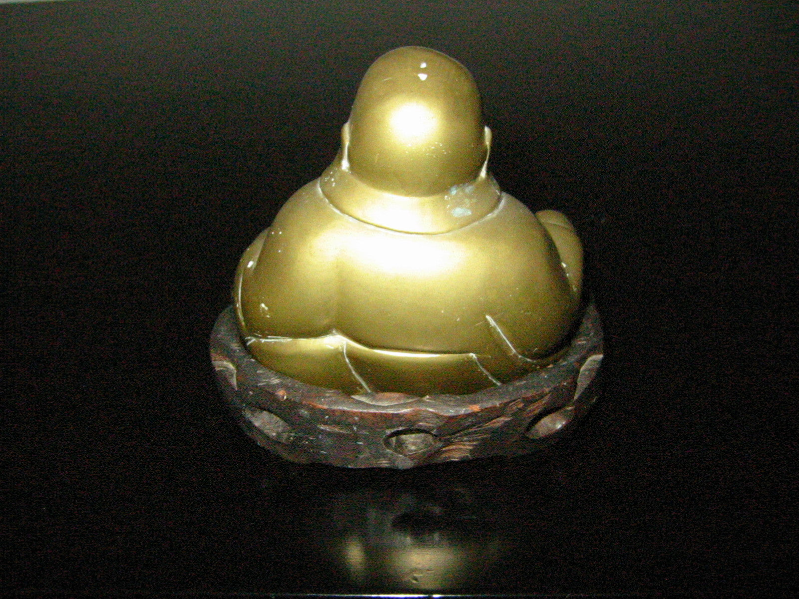 Brass Buddha On Carved Mahogany Stand - Designer Unique Finds 