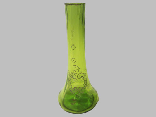 Hand Blown Kelly Green Glass Bud Vase Decorated Beading Enameling - Designer Unique Finds 
 - 5