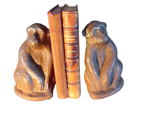 The Monkeys Cast Iron Door Stoppers Book Ends - Designer Unique Finds 