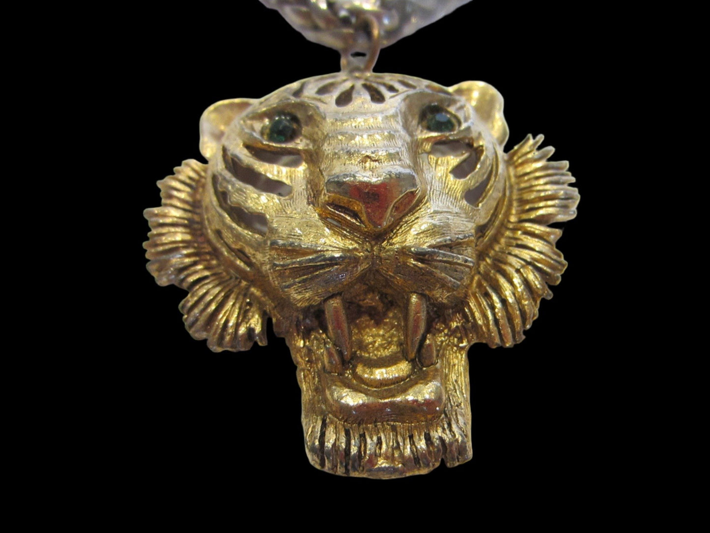 Green Eyes Golden Lion Head Brass Chain Pendant - Designer Unique Finds 
 - 1