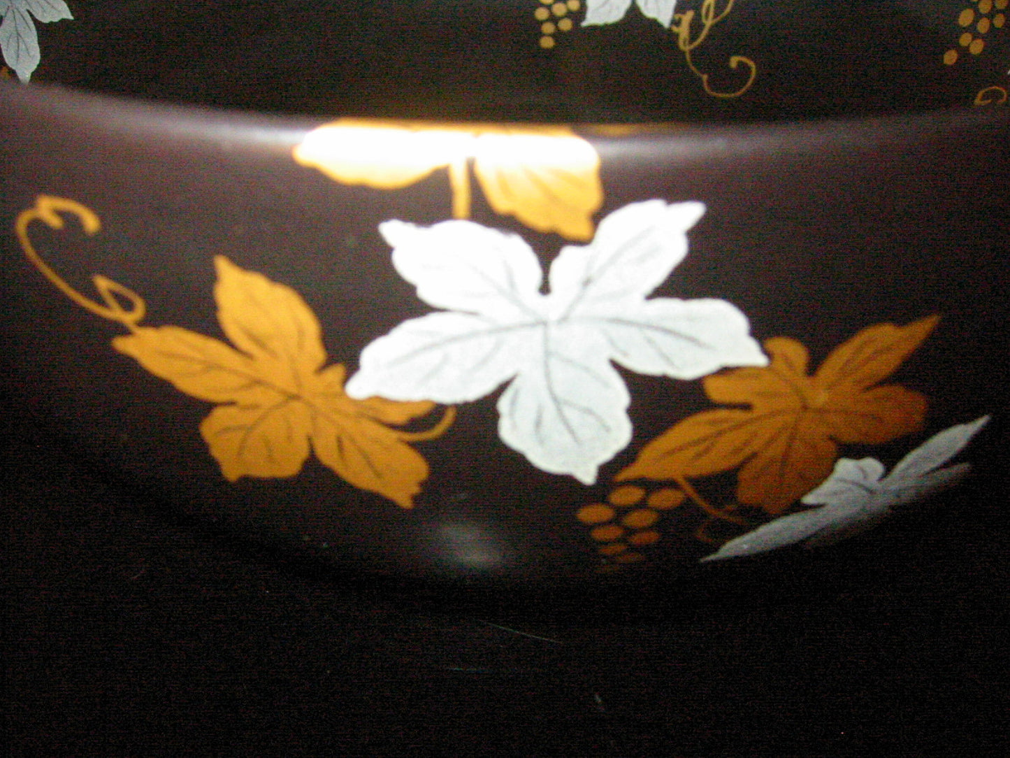 Japan Black Ceramic Bowl Painted Gold Silver Grapevines Artist Signed - Designer Unique Finds 