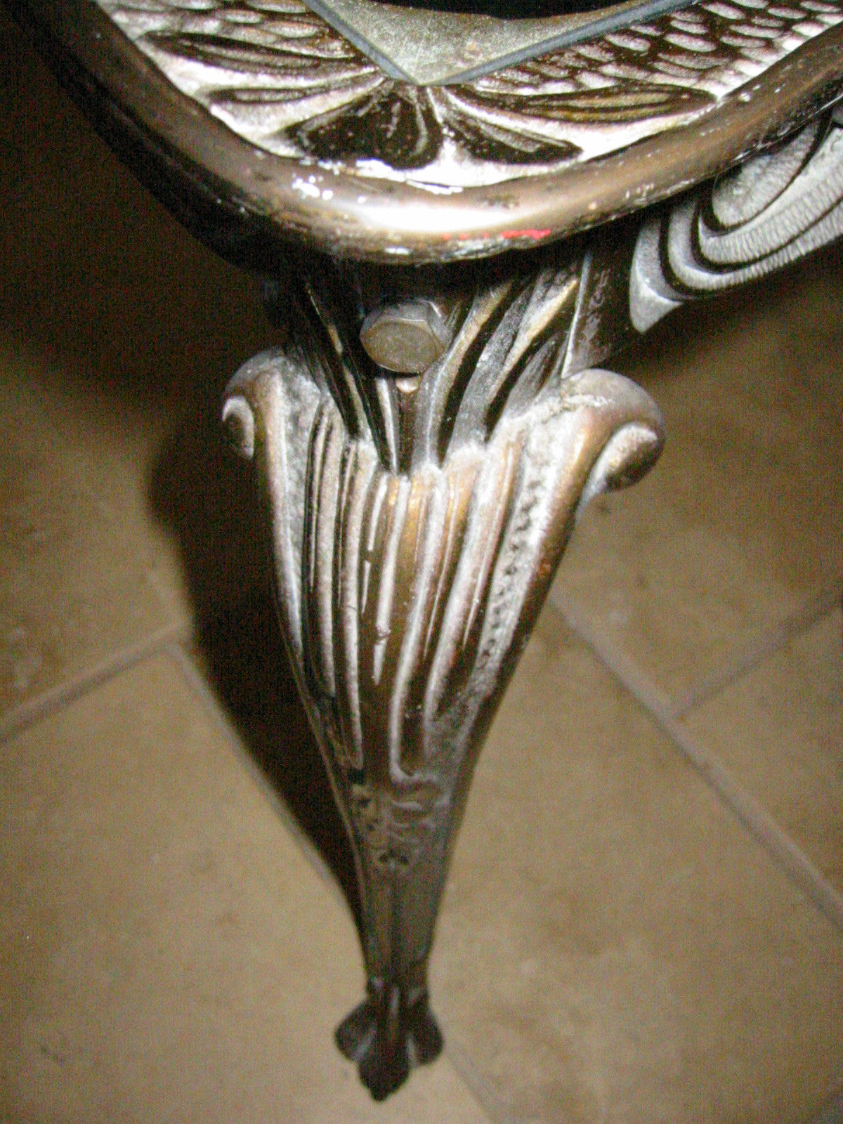 W H Howell Glass Top Bronze Art Deco Accent Table - Designer Unique Finds 