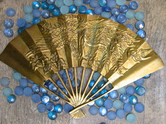 Brass Chinese Fan Modernist Dragon Phoenix Decoration - Designer Unique Finds 
 - 3