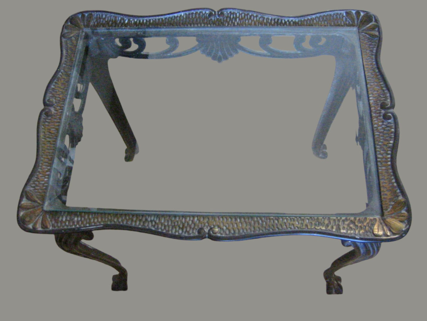 W H Howell Glass Top Bronze Art Deco Accent Table - Designer Unique Finds 