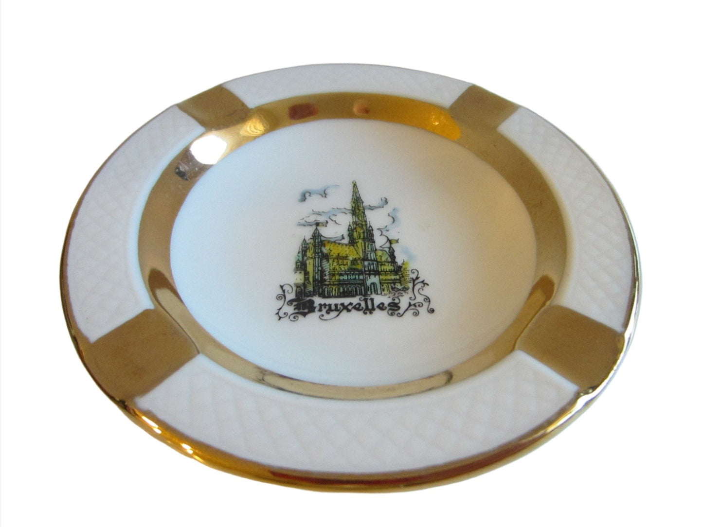 Bruxelles Architectural Ashtray By DCP Belgium Peint Main Gold Accent - Designer Unique Finds 