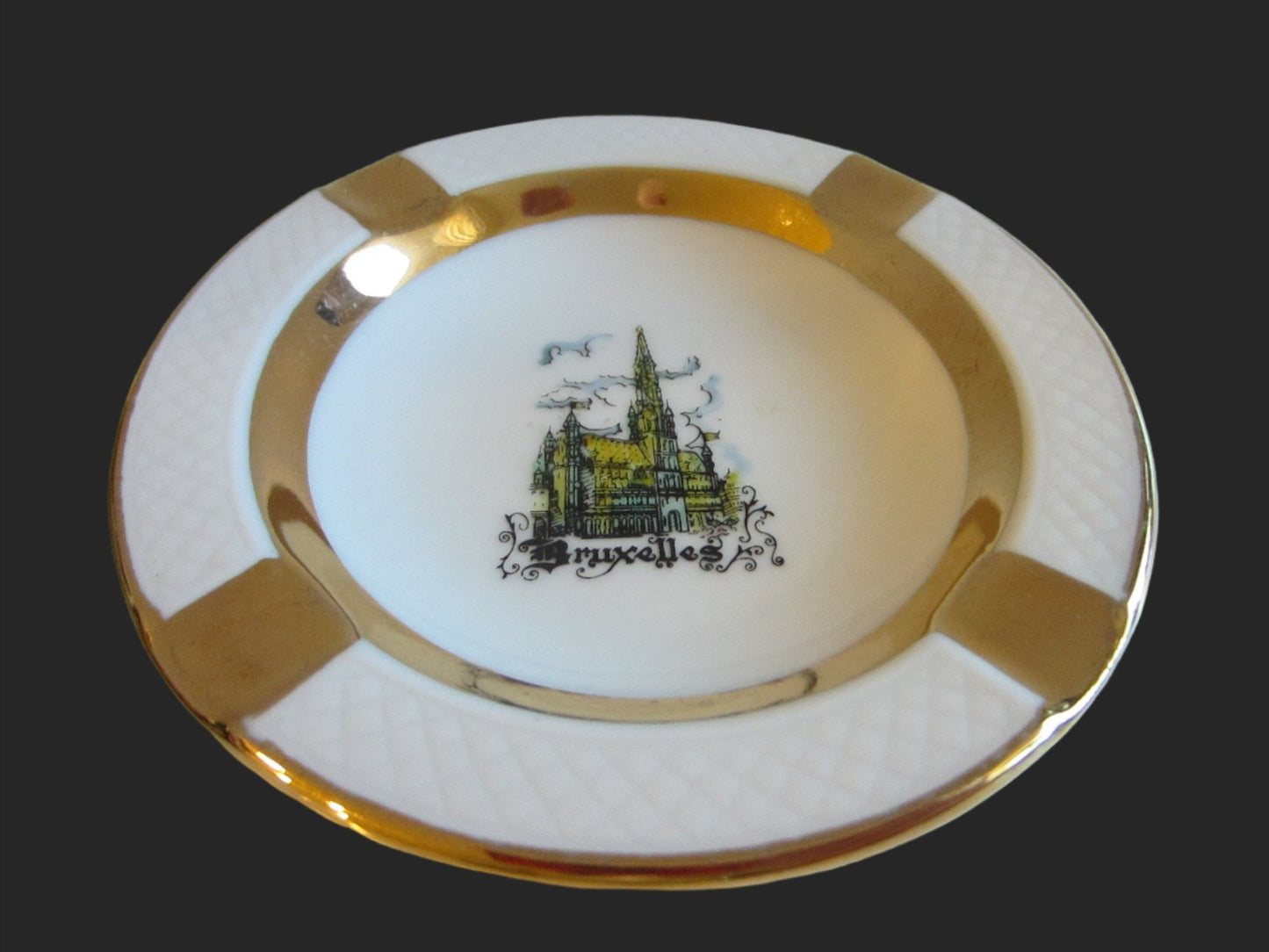 Bruxelles Architectural Ashtray By DCP Belgium Peint Main Gold Accent - Designer Unique Finds 