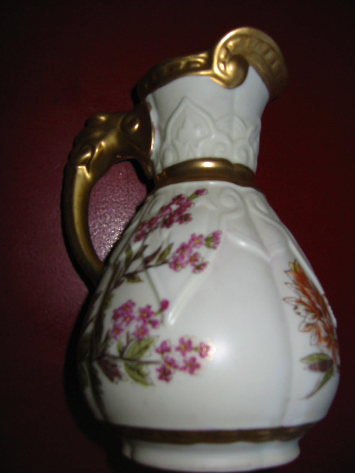 Royal Worcester Jug Porcelain Pitcher Elephant Gold Handle - Designer Unique Finds 