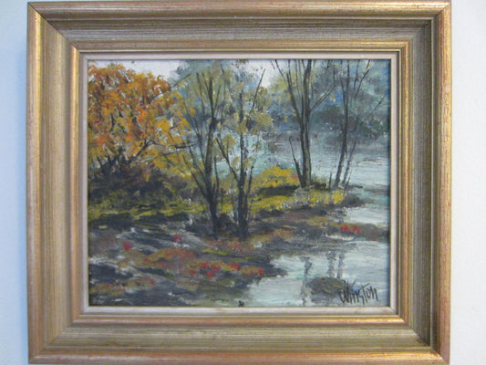 Impressionist Landscape Autumn Trees Oil On Board Signed By Winston - Designer Unique Finds 