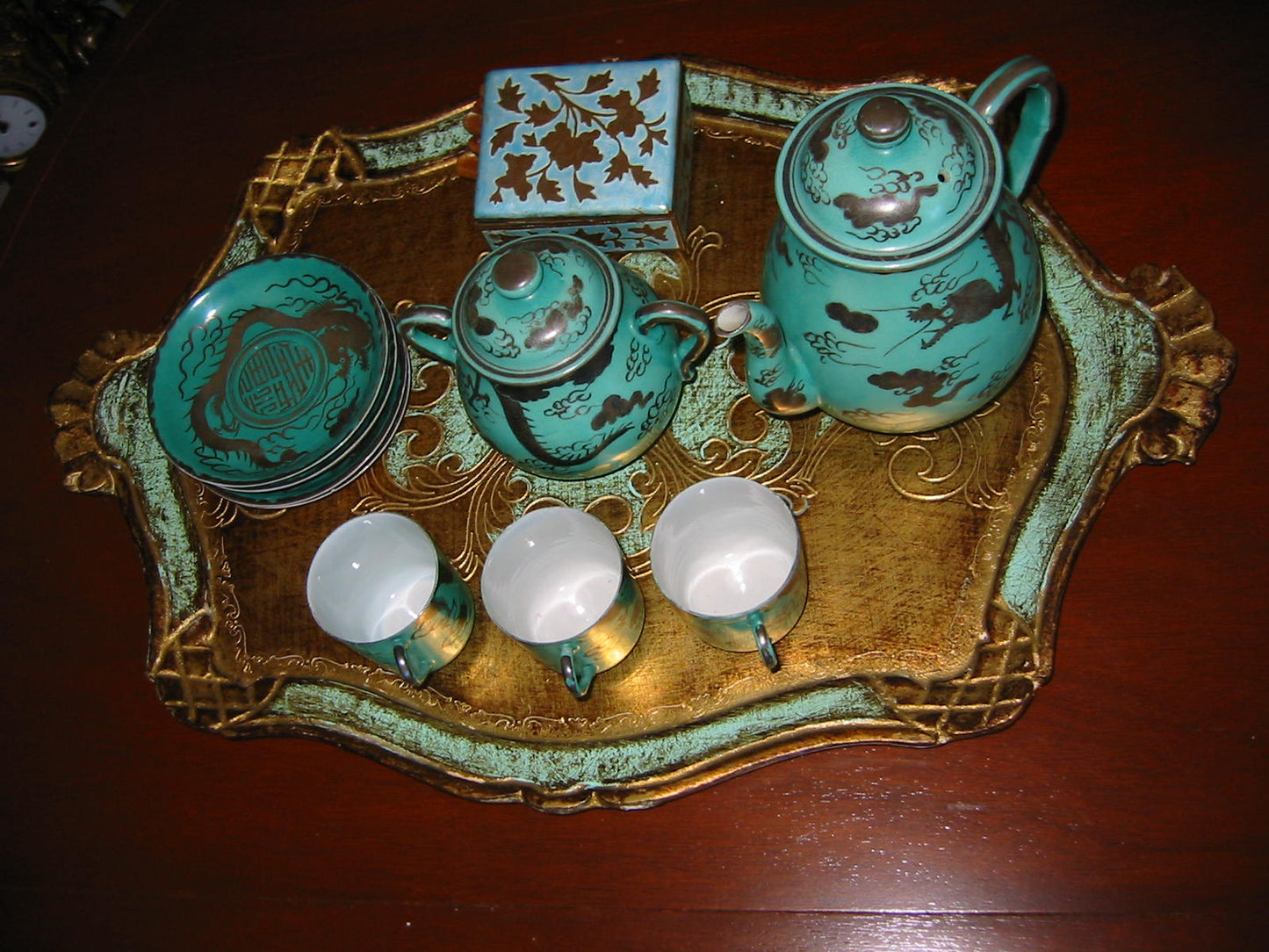 Antique Silver Dragon Turquoise Brief Tea Service