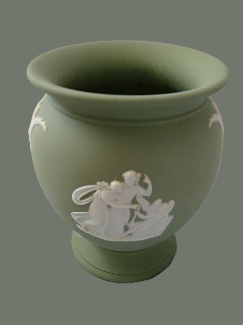 Wedgwood Green Vase England Jasper Green White Aphrodite - Designer Unique Finds 