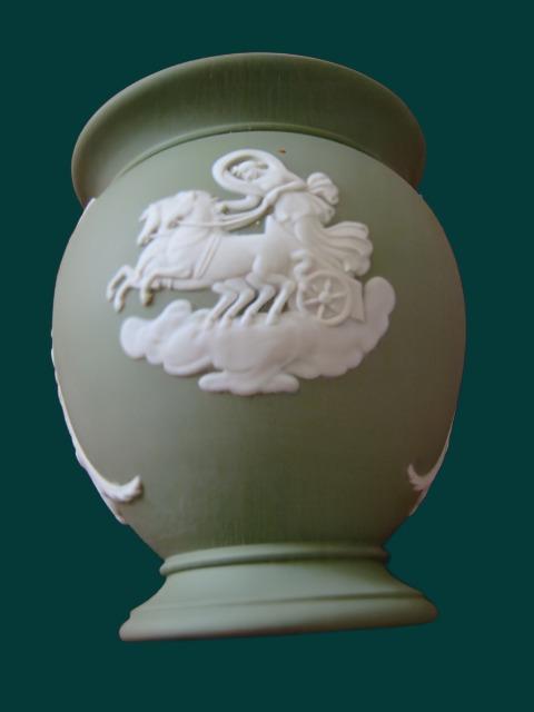 Wedgwood Green Vase England Jasper Green White Aphrodite - Designer Unique Finds 