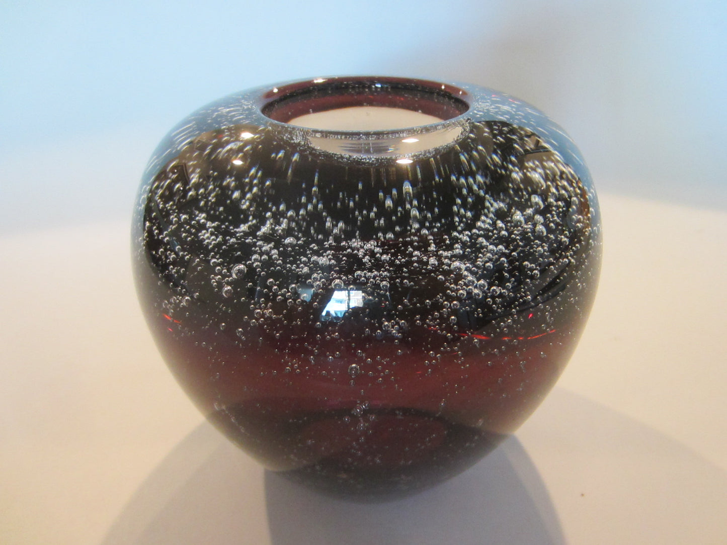 Thomas Webb Attribute Aubergine Bubble Glass Candle Holder