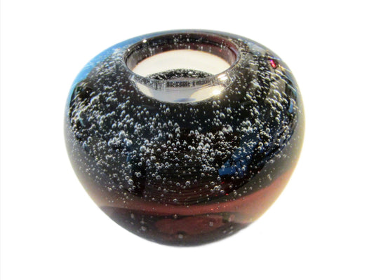 Thomas Webb Attribute Aubergine Bubble Glass Candle Holder