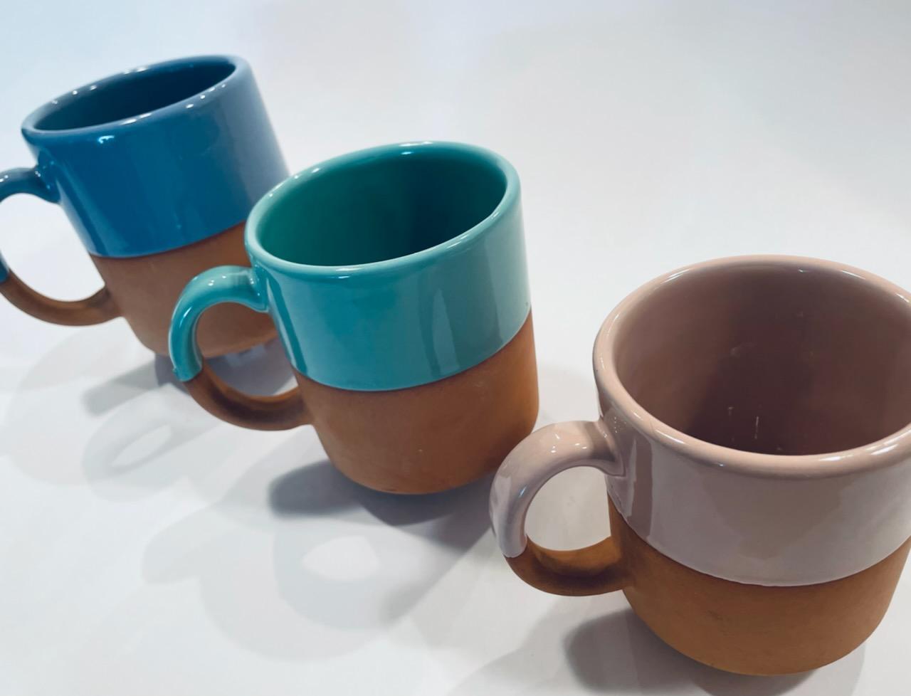 Three Terracotta Glazed Coffee Tea Mugs Loneoak Co USA