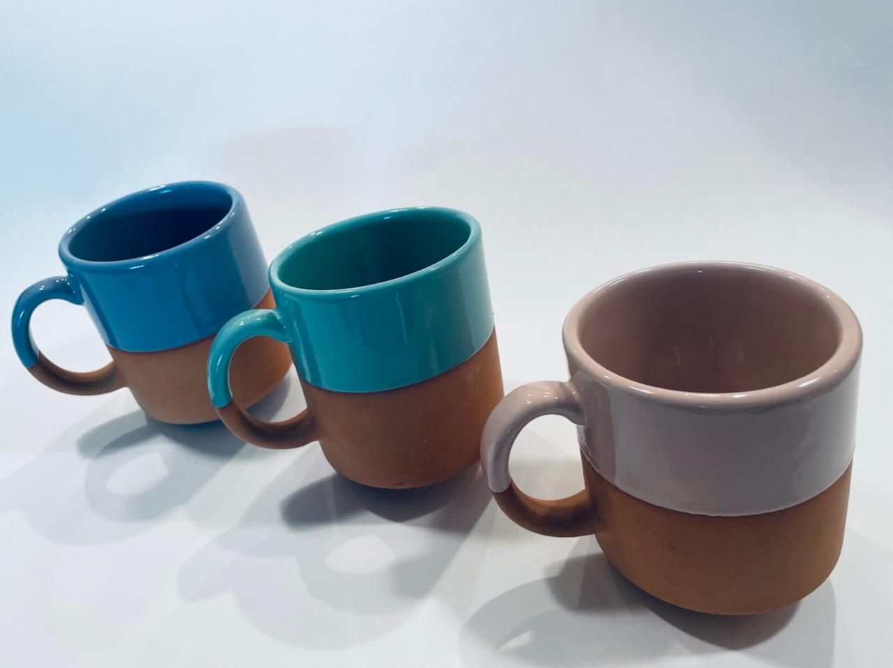 Three Terracotta Glazed Coffee Tea Mugs Loneoak Co USA