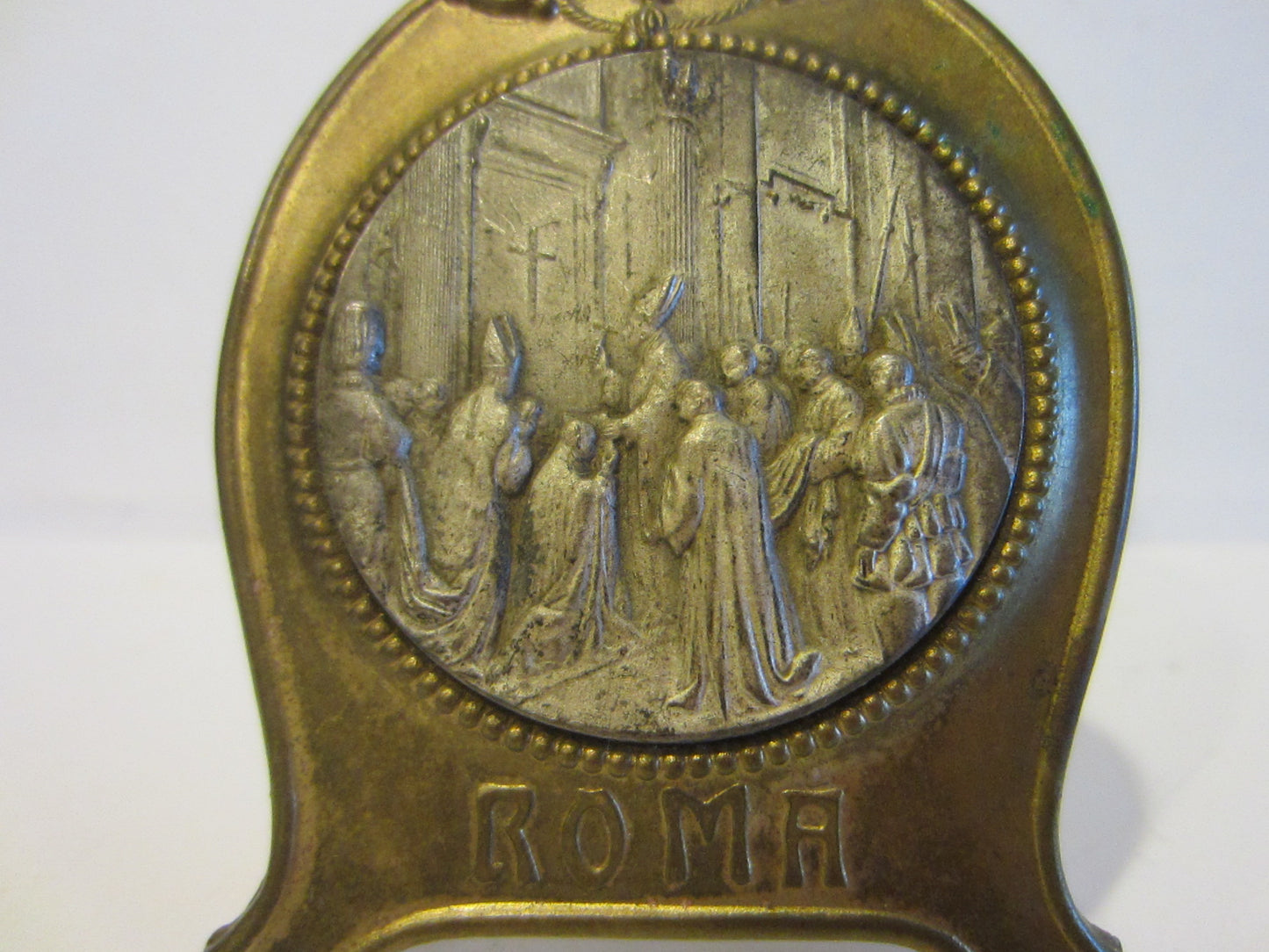 Art Deco Roma Miniature Crested Brass Icon Inspires Vatican Marked Germany - Designer Unique Finds 