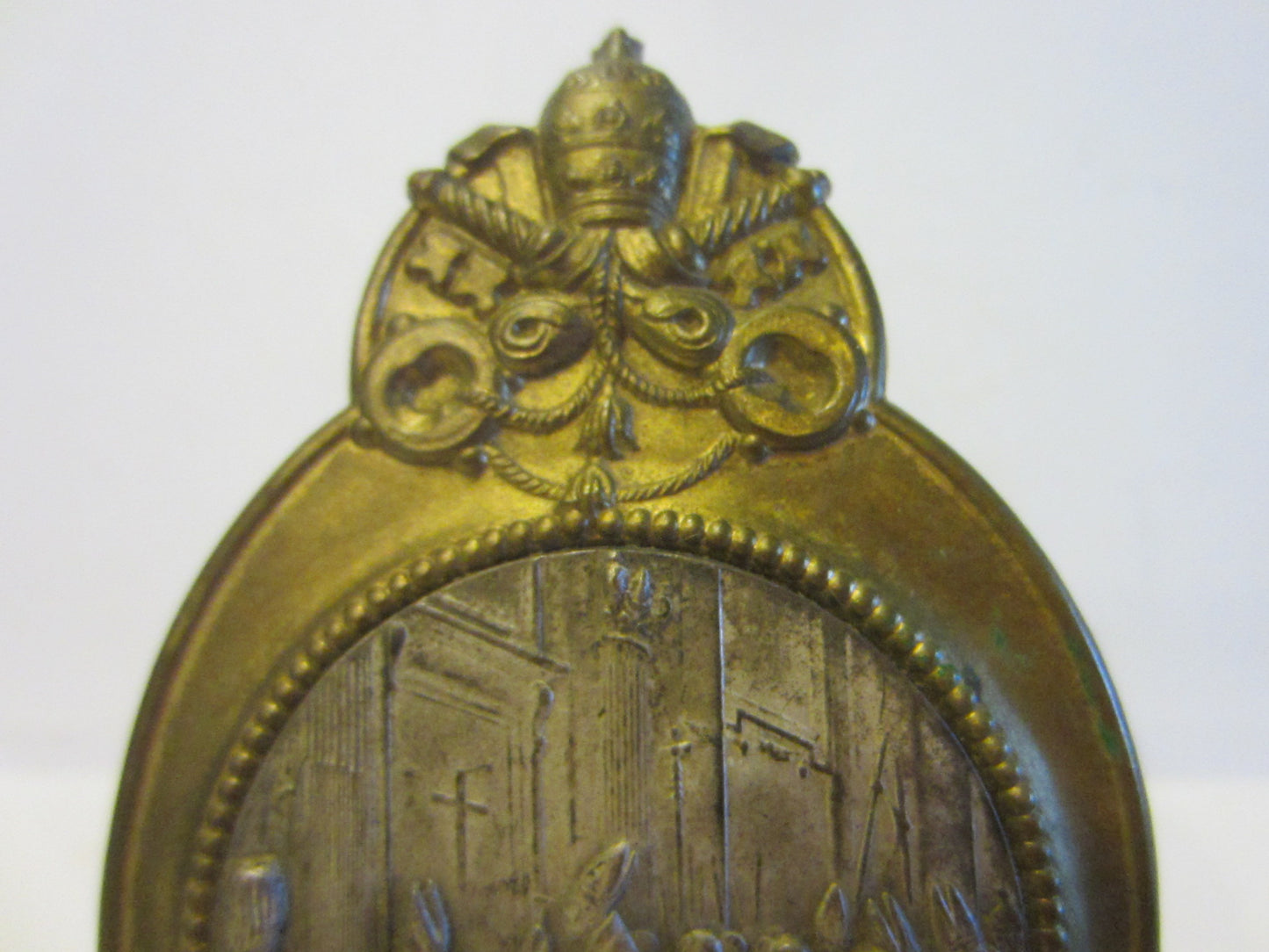 Art Deco Roma Miniature Crested Brass Icon Inspires Vatican Marked Germany - Designer Unique Finds 