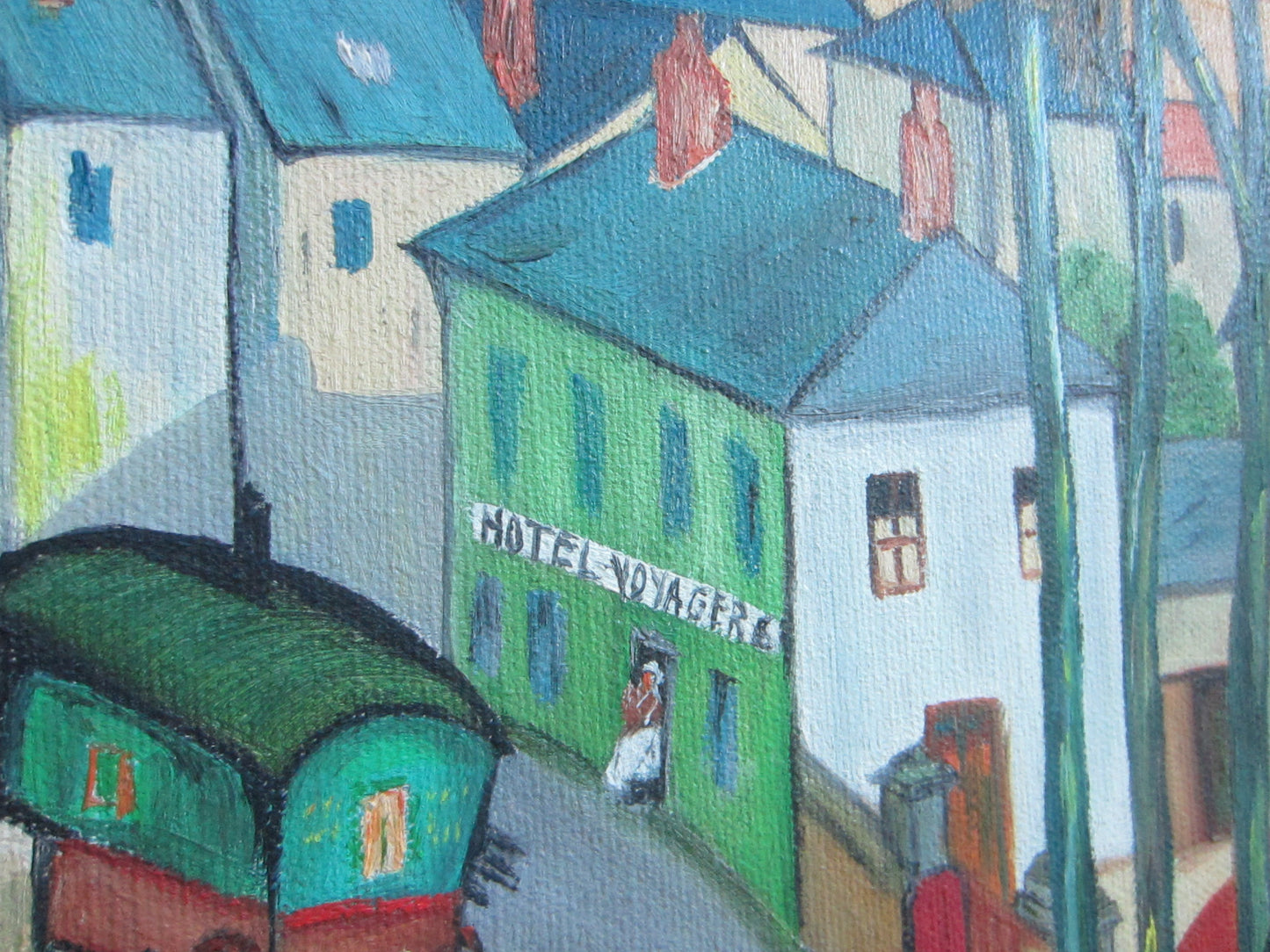 D Berg Impressionist A Town Signed Oil On Canvas