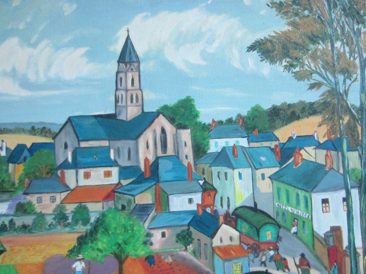 D Berg Impressionist A Town Signed Oil On Canvas