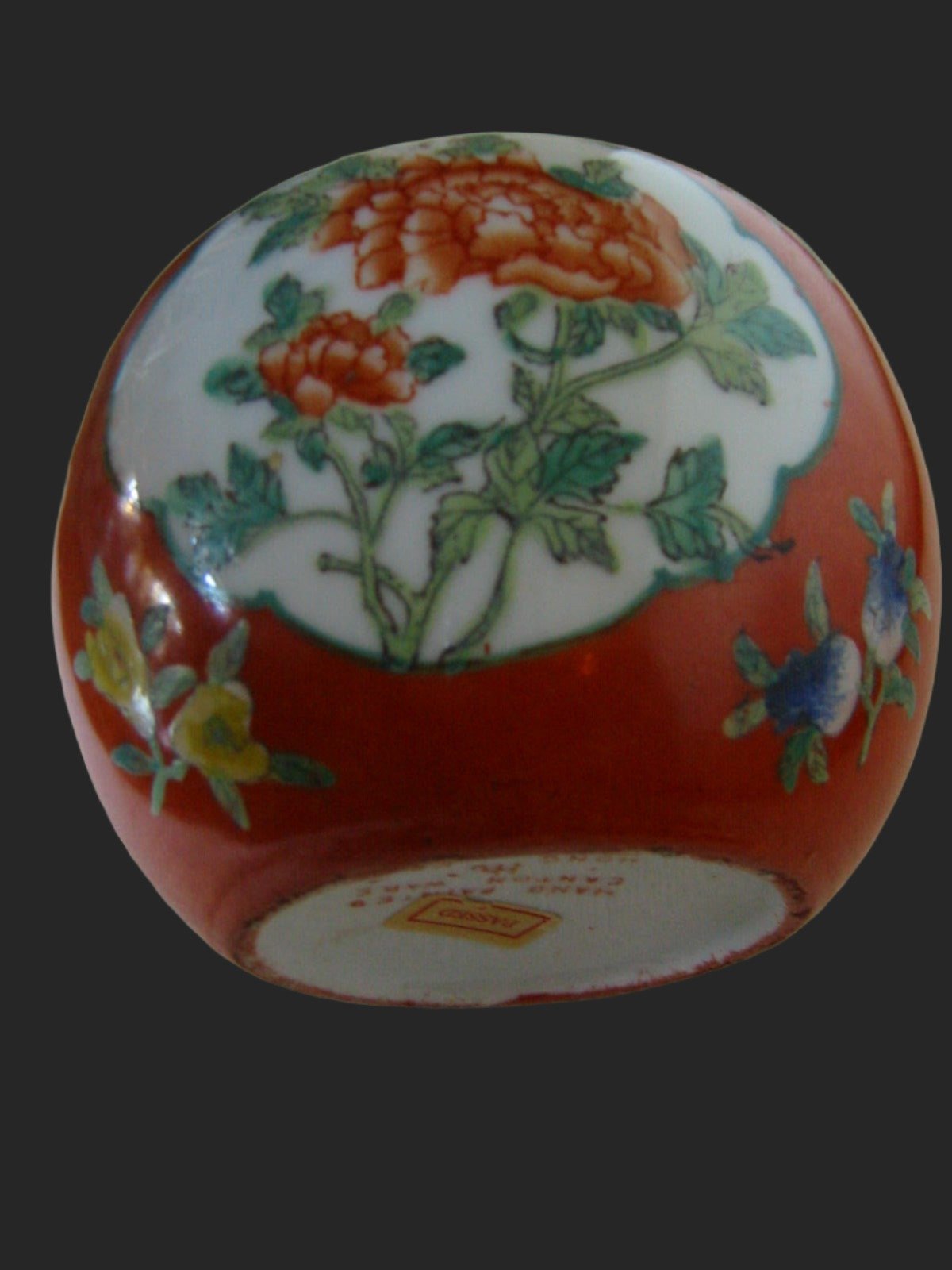 Japan Canton Ware Floral Medallion Porcelain Vase Marked With Label - Designer Unique Finds 