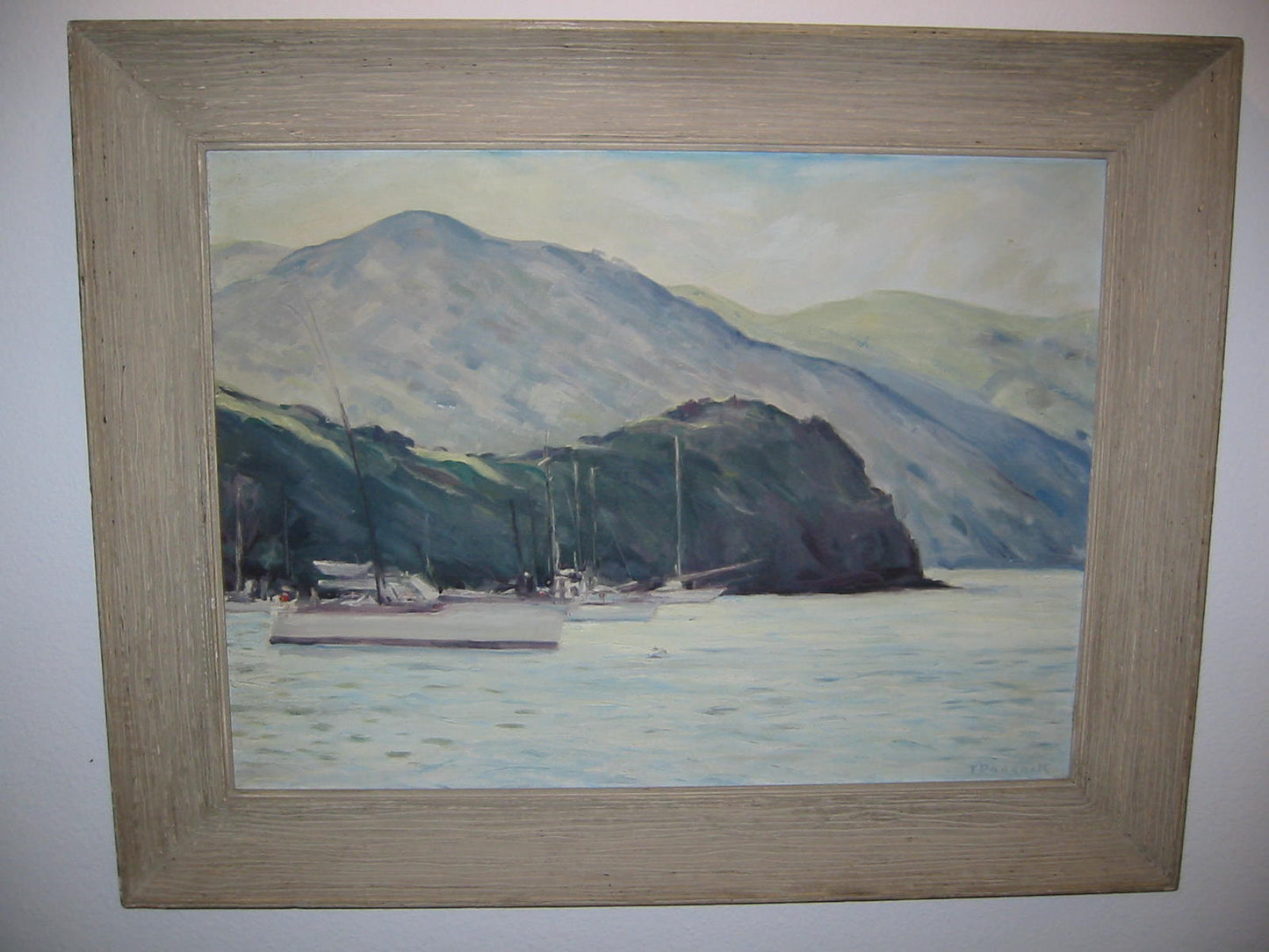 Coastal Scene Oil On Canvas Signed T Paddock Oceanic Mountain View - Designer Unique Finds 